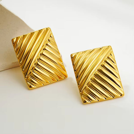 Stainless Steel Texture Geometric Stud Earrings for Women Smooth Metal Gold Plated Twist Knot Earring Statement Vintage Jewelry