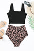 Leopard Square Neck Sleeveless Fashion Print Tankini Set