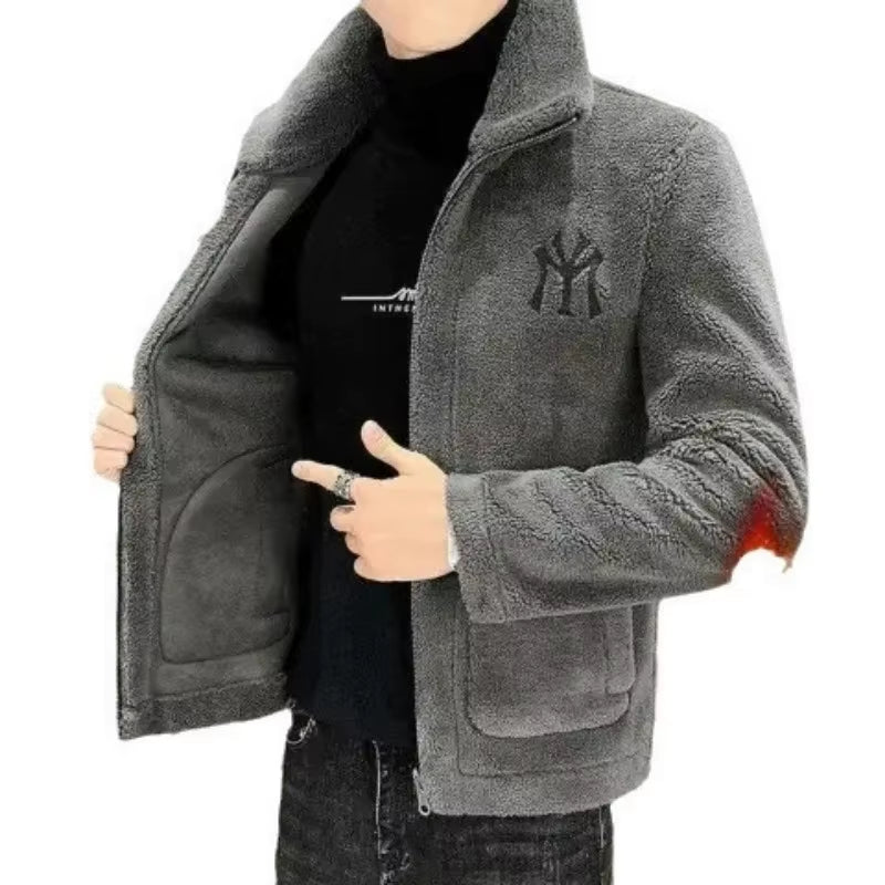 Popular 2024 Men'S Autumn and Winter Imitation Lamb Wool Jacket Men'S Lapel Jacket with Thick Fleece Men'S Winter Jacket