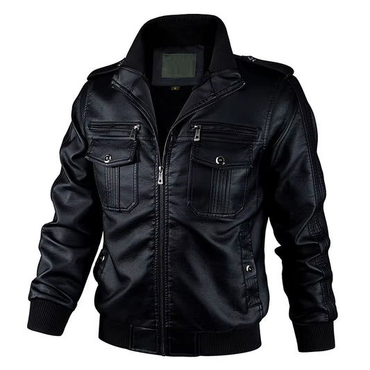 Zip up Leather Jacket Men'S Autumn Winter Vintage Motorcycle Jacket for Men Fashion Biker Leather Coats Male Outerwear Windbreak