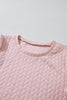 Rose Red Cable Textured Puff Sleeve Sweatshirt