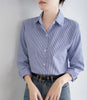 Blue Striped Shirt for Women Loose Spring Autumn Casual Long Sleeves Shirt Fashion Clothes for Ladies Office Lady Wear