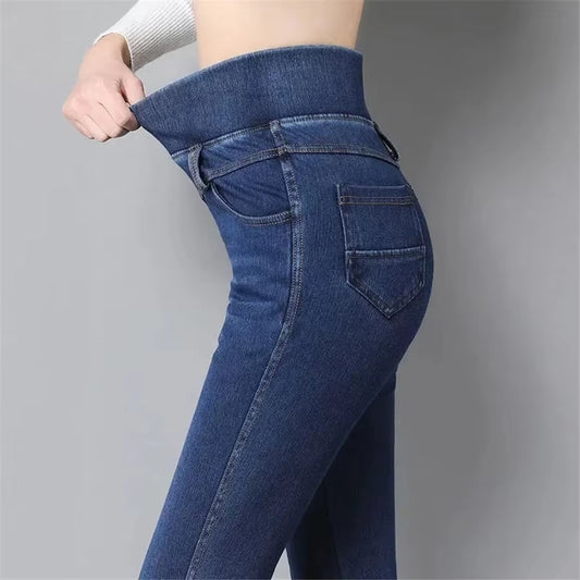 Stretch Classic High Waist Slim Pencil Jeans Women Blue Skinny Vaqueros Ankle-Length Denim Pants Oversize 38 Vintage Pantalones