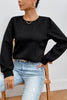 Rose Red Cable Textured Puff Sleeve Sweatshirt