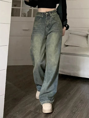 Y2K Baggy Wide Leg Jeans Women Vintage Streetwear Washed Denim Pants Grunge Basic Slouchy Blue Trousers Femme Autumn