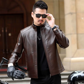 Men'S Leather Jacket Stand Collar Jacket Men'S Casual PU Leather Jacket Casual Men'S Pu Leather Jacket Middleaged Men'S Jacket