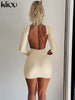 Summer Women Milk Silk Mini Dress Casual Classic Backless Full Sleeve O-Neck Basic Fit Bodycon Female Concise Streetwear