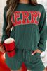 Evergreen Corded MERRY Graphic Long Sleeve Top and Shorts Set