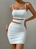 Women Sexy Spaghetti Strap Bodycon Mini Dress White Backless Party Evening Outfit Nightclub Vestidos