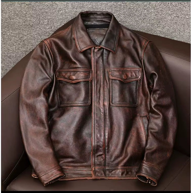 Wholesales.100% Genuine Leather Jacket.Classic Casual Black Men Cowhide Clothes.Quality plus Size Leather Coat.Father'S Gift