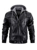 Men'S Leather Jacket Motorcycle Slim Fit Hooded PU Coat Top Autumn Winter Casual Windproof Men'S Clothing Detachable Hat S-XXXL