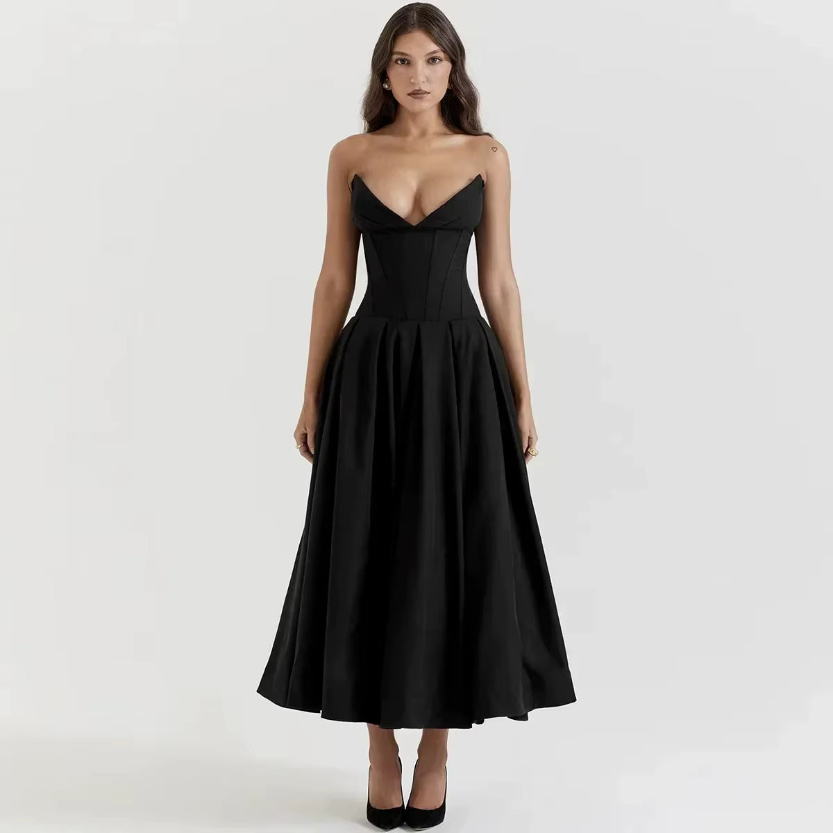 Black Elegant Wedding Events Dress Sexy Strapless Corset Dress Midi Christmas Party Dresses for Women Clothing