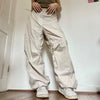 Hippie Y2K Cargo Pants Women Low Waist Sweatpant Drawstring Pockets Baggy Wide Leg Trousers Korean Vintage White Parachute Pants