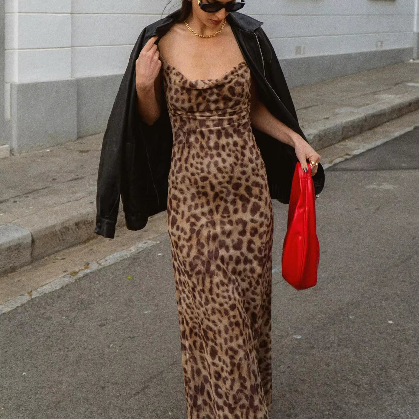 Summer Women'S Sexy Vintage Leopard Print Tulle Long Dress Fashion Backless Slip Dresses Female Elegant Slim Party Maxi Dress