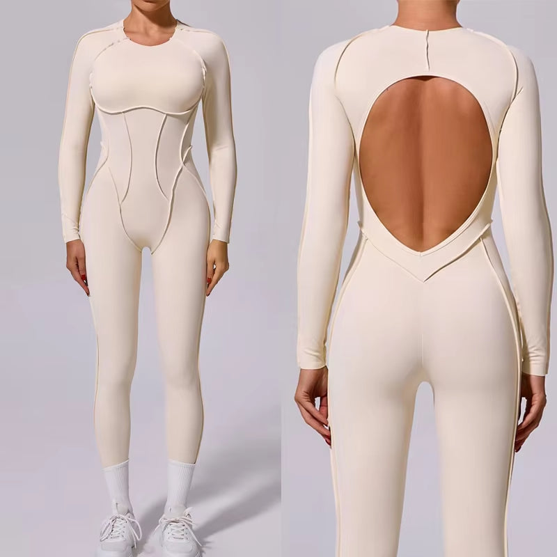 New Autumn/Winter Women'S One-Piece Yoga Jumpsuit Leggings Long-Sleeved Sexy Backless Slim Fit Sports Outfit