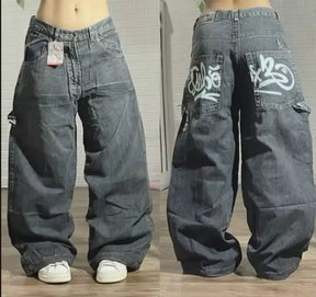 Street Vintage Jeans New Y2K Harajuku Wash Blue Multiple Pockets Baggy Jeans Denim Pants Mens Womens High Waist Wide Trousers