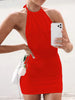 Sexy Spaghetti Strap Halter Neck Backless Bodycon Dress Women Solid Color Sleeveless Mini Dress Elegant Club Party Vestidos