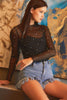 Black Rhinestone Sheer Mesh Slim Fit Long Sleeve Top