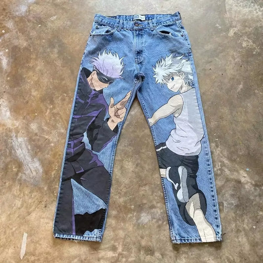 Y2K Baggy Jeans Anime Harajuku Print Pattern Vintage Streetwear Fashion Hip Hop Men Women High Waisted Casual Wide Leg Jeans