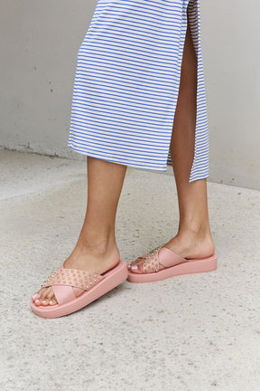 Forever Link Studded Cross Strap Sandals in Blush