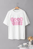 White GOOD VIBES Chenille Embroidered Crewneck T Shirt