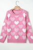 Pearl Trim Heart Round Neck Long Sleeve Sweater