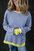 Sky Blue Stripe Oversized Contrast Trim Pullover Sweatshirt