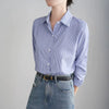 Blue Striped Shirt for Women Loose Spring Autumn Casual Long Sleeves Shirt Fashion Clothes for Ladies Office Lady Wear