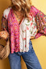 Multicolor Floral Notched Neck Lantern Sleeve Blouse