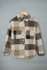 Plaid Color Block Buttoned Long Sleeve Jacket with Pocket