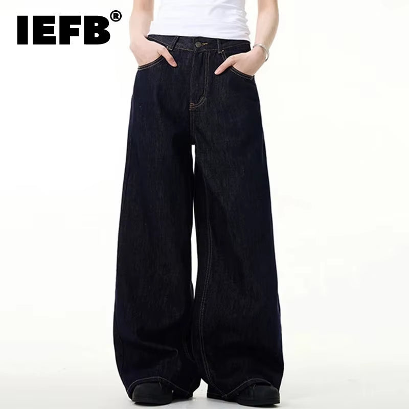 Simple Men'S Denim Pants Vintage Washing Wide Leg Loose Jeans Casual Straight American Style Male Trousers New 2025 9W190