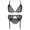 Lace Women Lingerie Set 4 Pcs Sling Open Bra Sexy Wiht Garter Panties Push up Bra Set Erotic Transparent Underwear Net Stockings