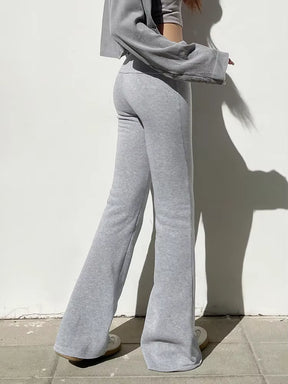 Gray Slim Low Waist Casual Sweatpants for Women Black Solid Simple Basic Flared Pants Sports Jogging Trousers