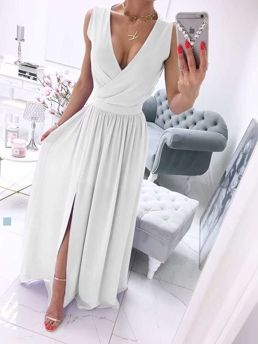 Evening Dress Elegant Dress for Women V-Neck Side Split Party Dresses Female Summer Fashion Casual Club Ladies Clothes