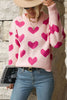 Perfee Heart Pattern Dropped Shoulder Sweater