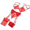 Lace Women Lingerie Set 4 Pcs Sling Open Bra Sexy Wiht Garter Panties Push up Bra Set Erotic Transparent Underwear Net Stockings