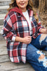 Red Printed Plus Size Plaid Button up Hooded Jacket