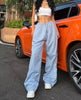 Y2K Baggy Cargo Pants for Women Drawstring Elastic Low Waist Parachute Pants Sweatpants Loose Hippie Pants Trousers