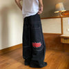 2024 New American Fashion Retro Hip Hop Embroidery Pattern Baggy Jeans for Mens Womens Y2K Harajuku Gothic Wide Pants Streetwear