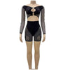 Mesh Hollow Out Two Piece Sets for Women Sexy Long Sleeve Crop Tops and Shorts Matching 2024 Coquette Nightclub Outfits