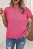 Bright Pink Lattice Textured Knit Short Sleeve Sweater