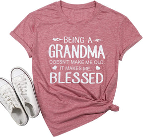 Blessed Grandma Shirt Funny Cute Graphic Tees Women Letter Print T-Shirt Casual Short Sleeve Tops