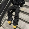 Streetwear Black Glue Coated Boot Cut for Men and Women Straight Baggy Casual Flare Pants Oversized Loose Denim Trousers