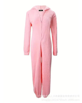 Homewear Pajamas Jumpsuits Women Autumn Winter Long-Sleeved Hooded Trousers Rompers Plush Loungewear Pajamas Jumpsuit Outfits