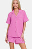 Zenana Button Down Short Sleeve Top and Shorts Lounge Set