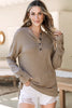 Rose Tan Rib Textured Henley Knit Top