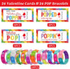 24 Packs Valentines Day Gifts for Kids, POP It Bracelet Valentines Cards, Classroom Valentines, POP Fidget Toy Valentine’S Day Cards for Kids School Exchange Activity