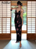 See through Halter Dress Women Trend Rose Print Fit Backless Sexy V-Neck Skinny Vacation Beach Party Slim Maxi Vestidos