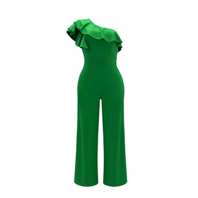 Ruffle One Shoulder Jumpsuit, Elegant Solid Jumpsuit for Spring &Summer, Women'S Clothing