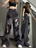 Niche Design Jeans, High Street Heavy Industry Wide Leg Pants, High-End Floor Length Pants, Trendy Brand Women'S Jeans